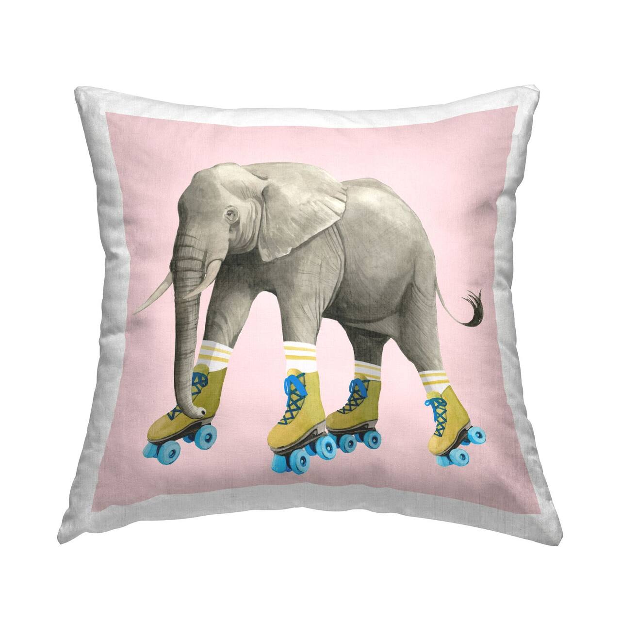 Stupell Industries Quirky Elephant Roller Skating Retro Pink Throw Pillow 18" x 18"